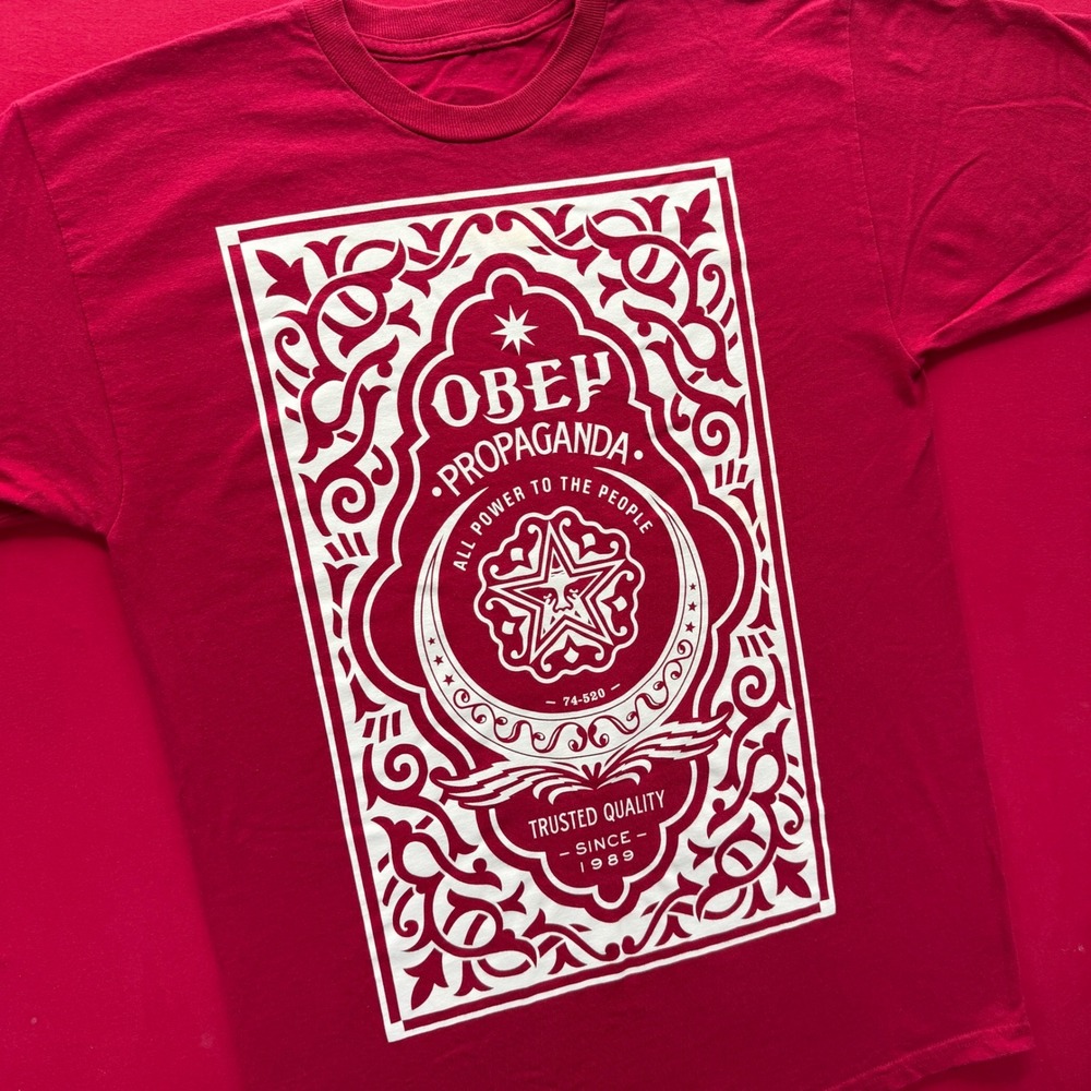 VINTAGE Y2K Obey Propaganda Graphic T-Shirt Red All Power To The People Mens M